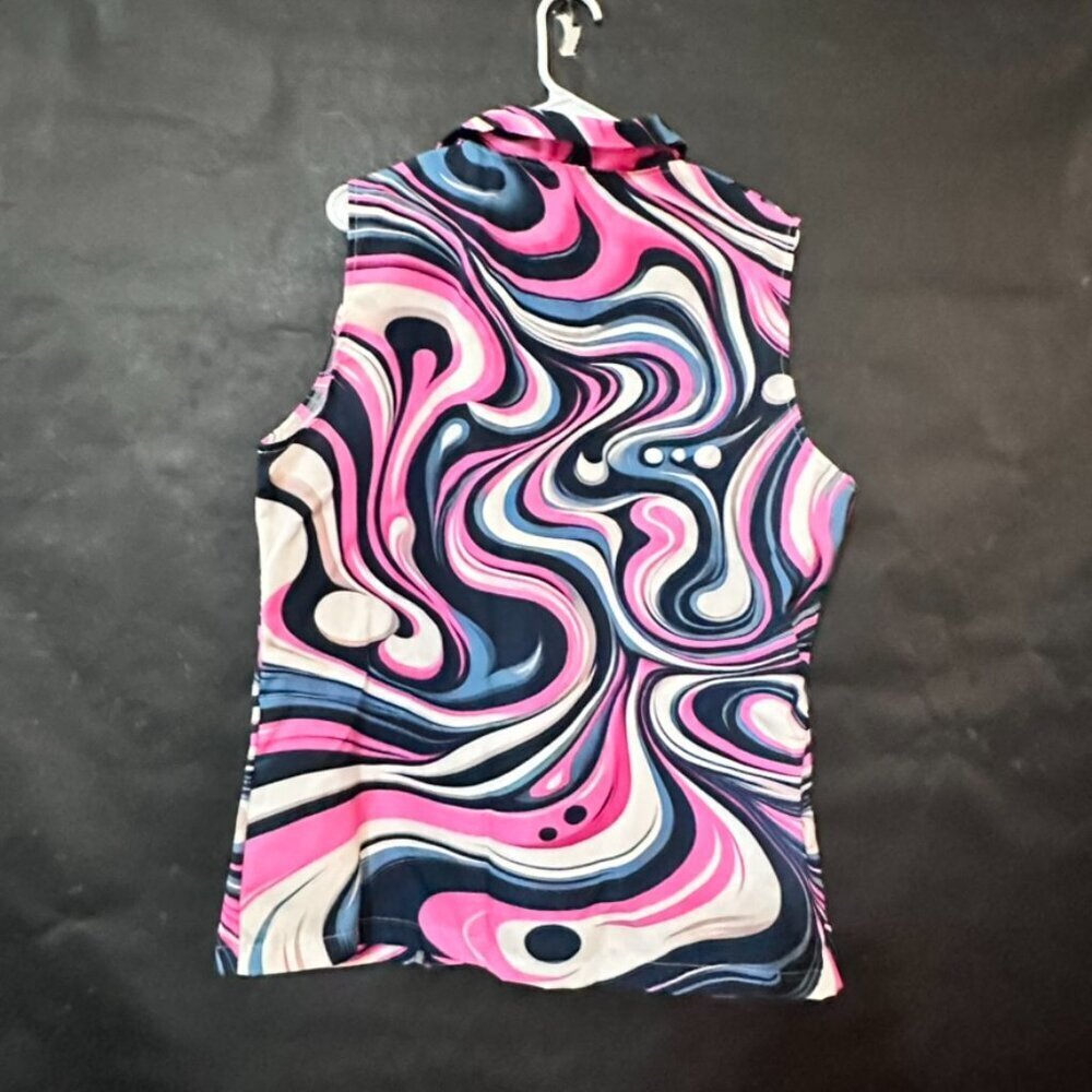 Pink Trippy Marble Vest Size 2XL Button Up Sleeveless Tank Shirt Office Casual - Picture 7 of 8